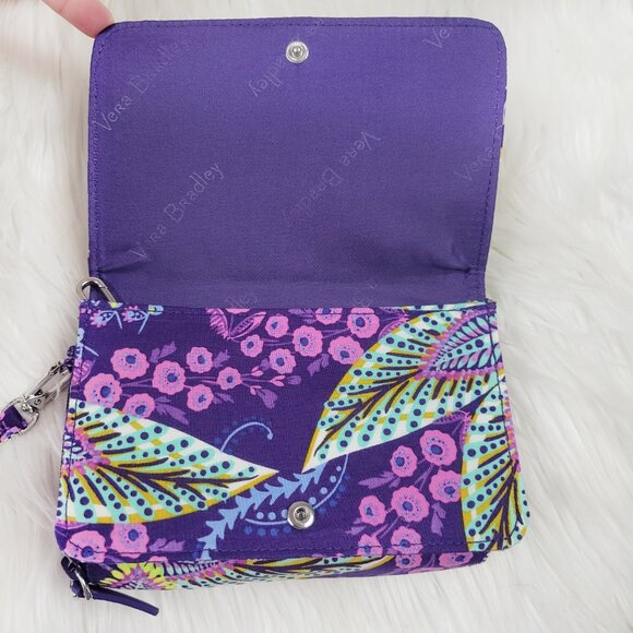 NWOT Vera Bradley 3 in 1 Crossbody Wristlet Batik Leaves All In One Purple RFID - Picture 14 of 16